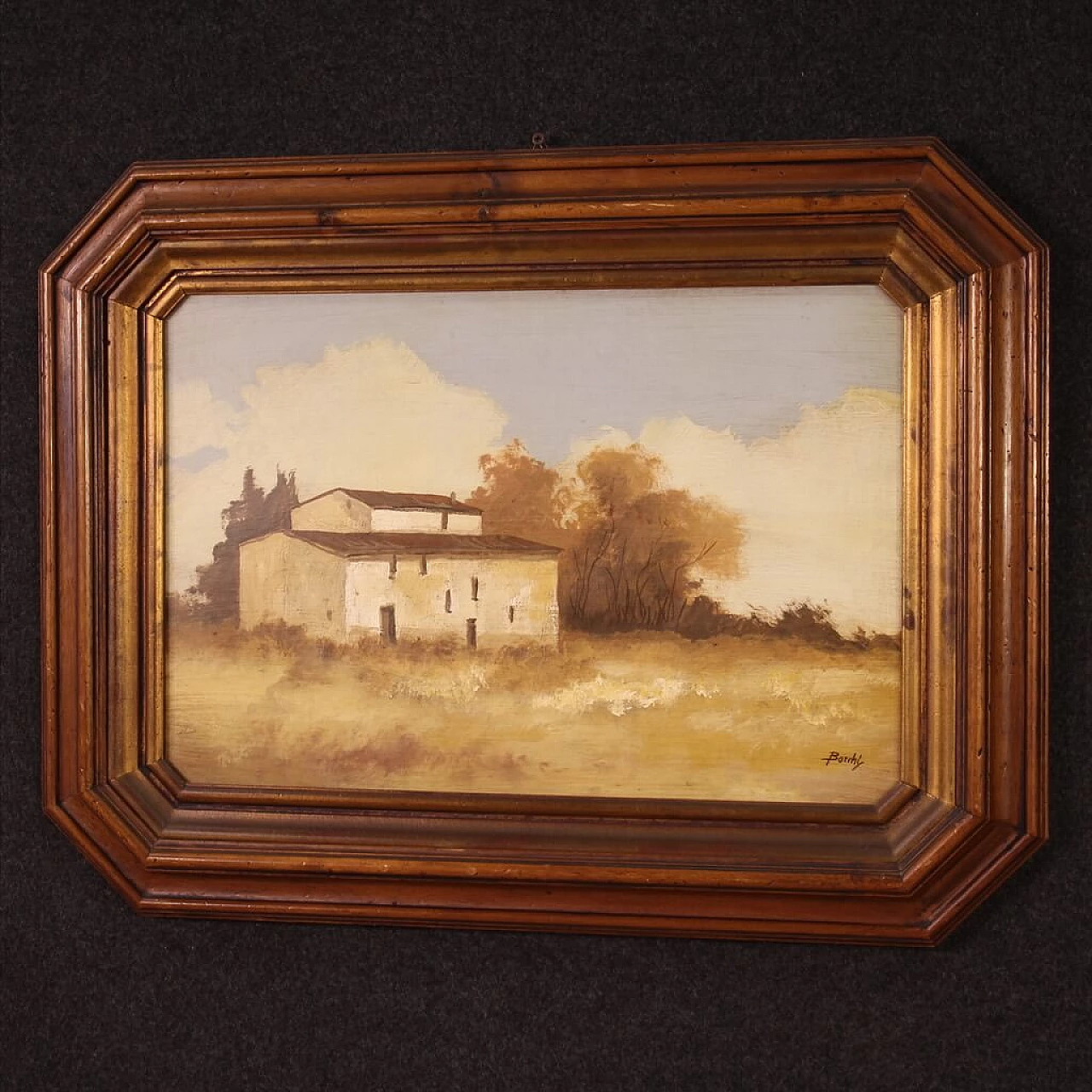 Landscape with building, oil on masonite, 1970s 11