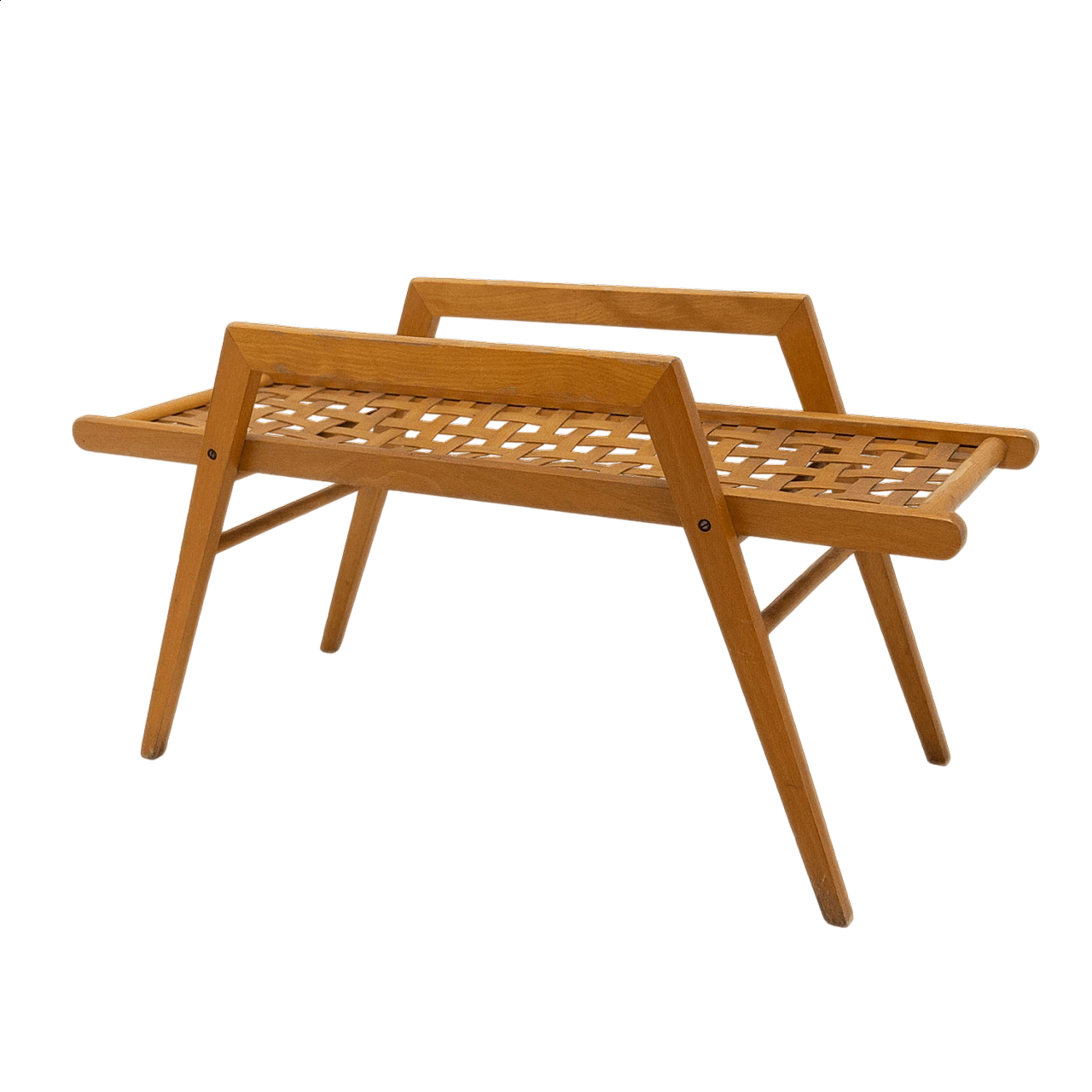 Beechwood coffee table with woven leather straps, 1970s 13