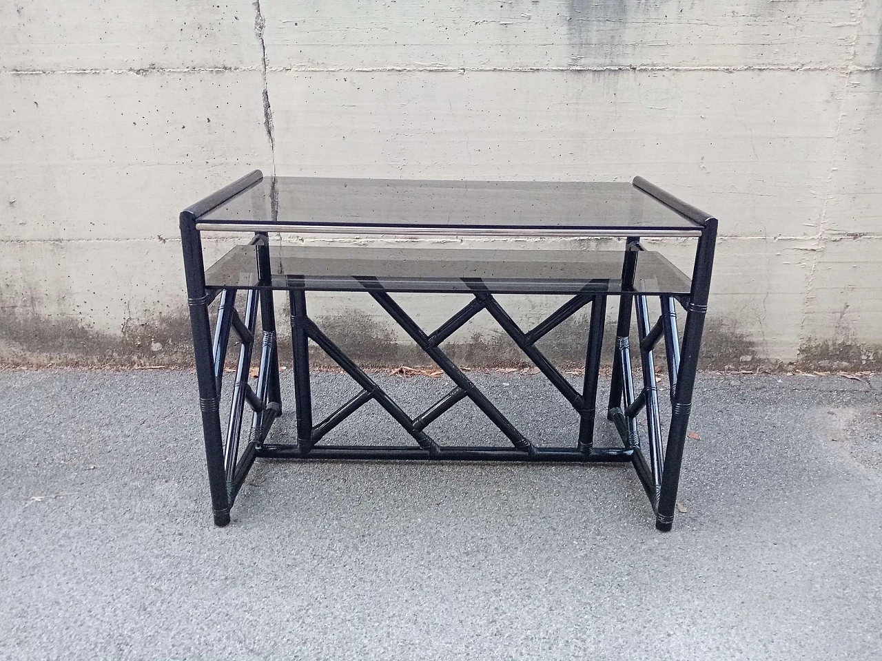 Black bamboo and smoked glass console by Vivai del Sud, 1970s 1