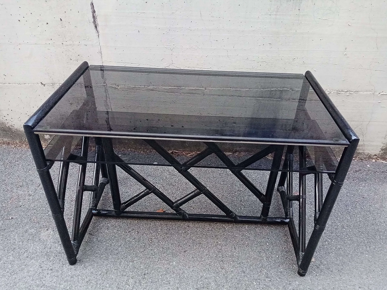 Black bamboo and smoked glass console by Vivai del Sud, 1970s 2