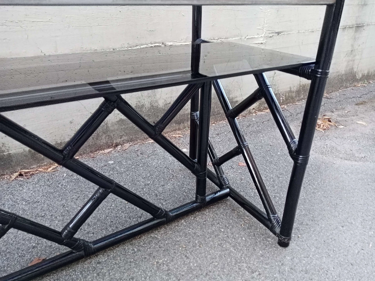 Black bamboo and smoked glass console by Vivai del Sud, 1970s 4
