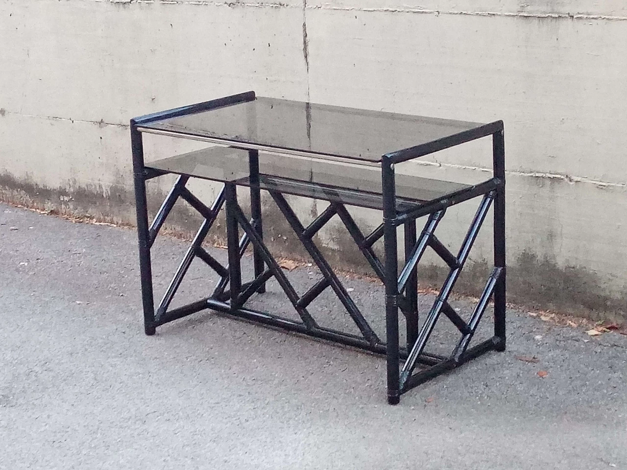 Black bamboo and smoked glass console by Vivai del Sud, 1970s 5