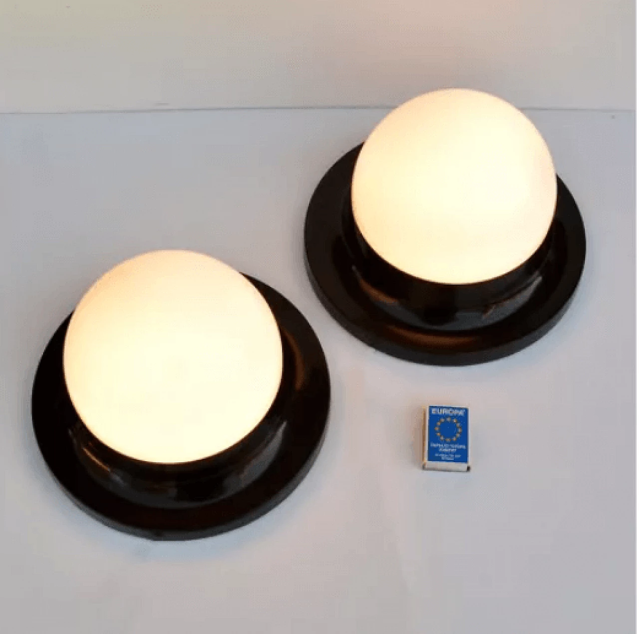 Pair of opaline glass wall lamps by Polam, 1970s 5
