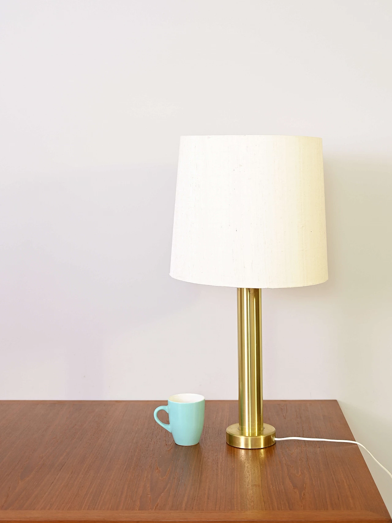 Gilded brass lamp with fabric shade, 1960s 3