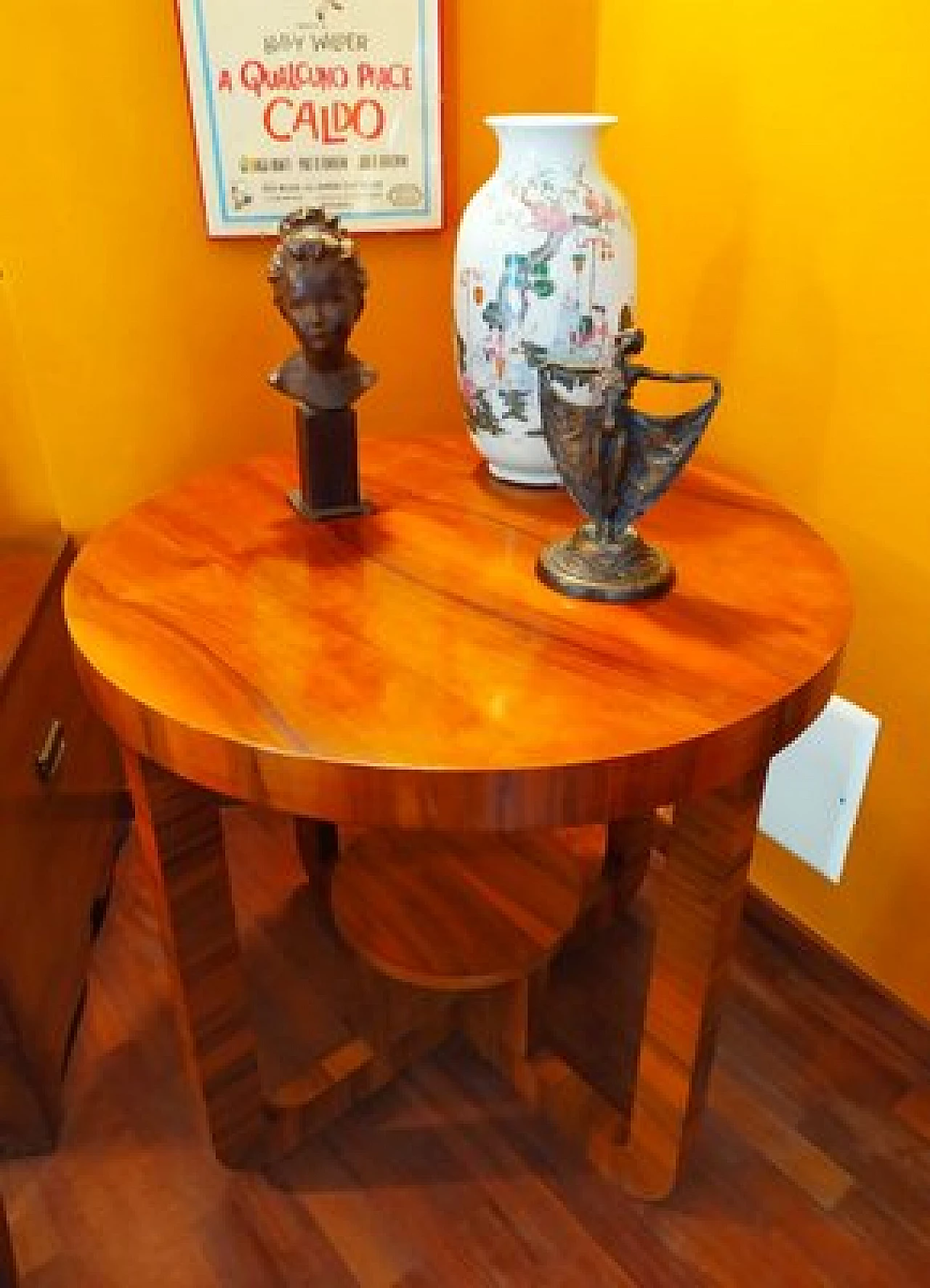 Tavolino rotondo in legno in stile Art Déco, anni '50 5
