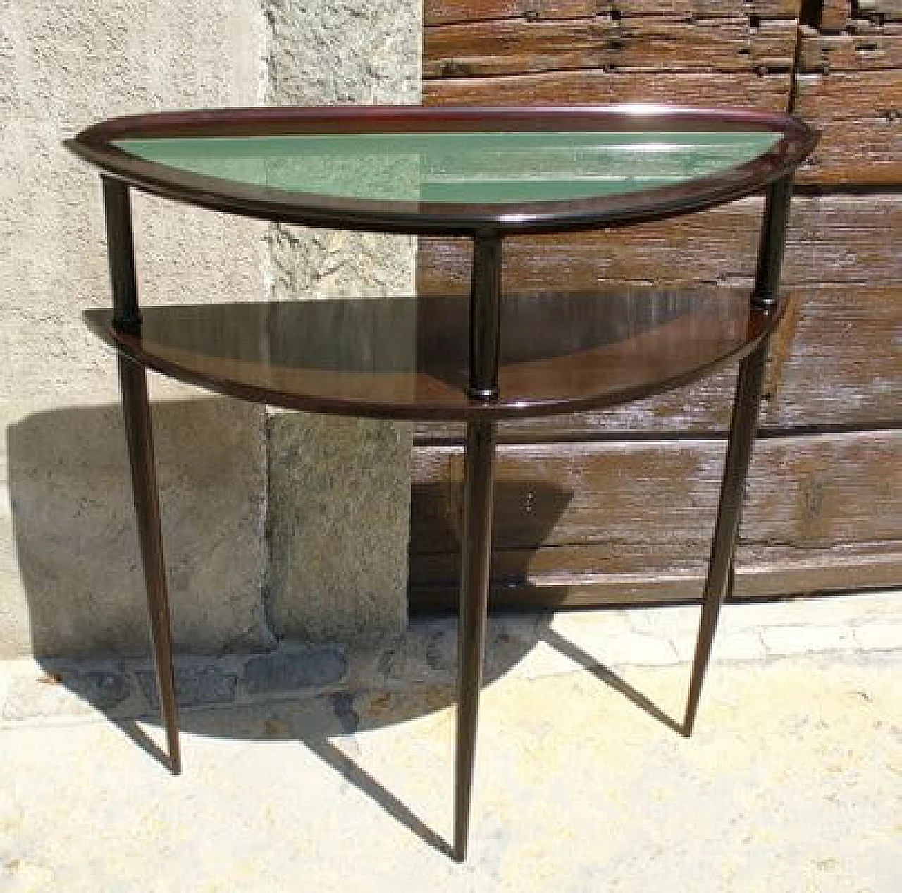 Mahogany console table with glass top attributed to Ico Parisi, 1950s 1