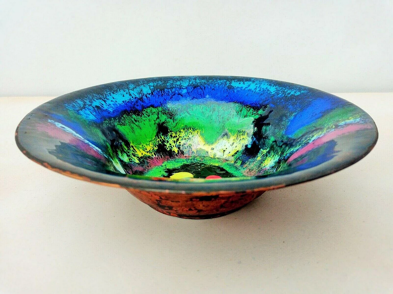Multicoloured enamelled copper bowl by Paolo De Poli, 1955 3