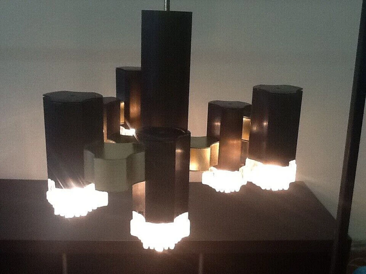 Seven-light metal and glass chandelier for Sciolari, 1970s 3