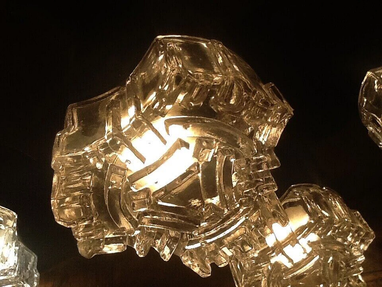Lampadario a sette luci in metallo e vetro per Sciolari, anni '70 7