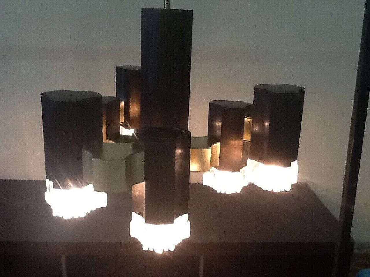 Seven-light metal and glass chandelier for Sciolari, 1970s 10