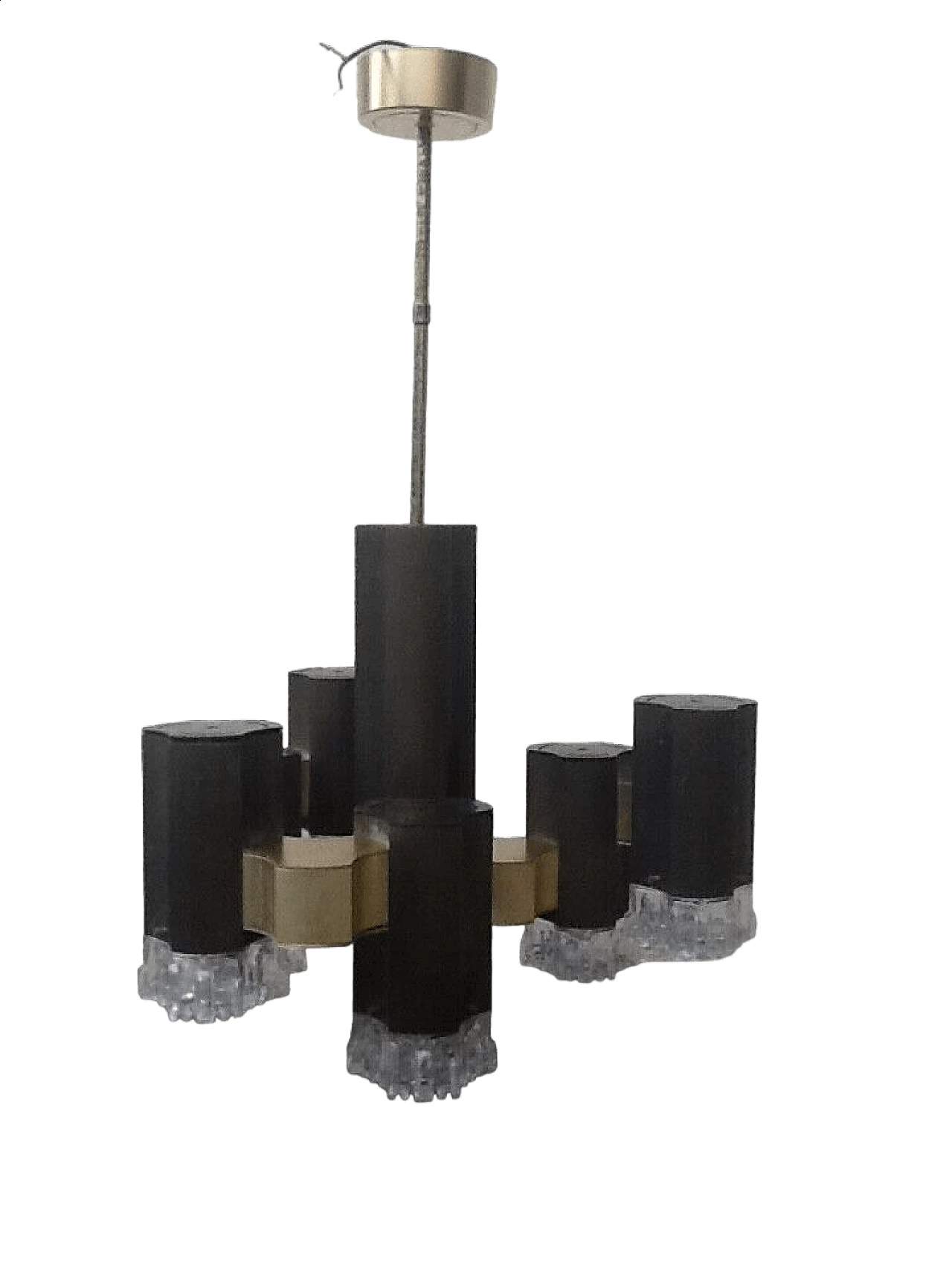 Seven-light metal and glass chandelier for Sciolari, 1970s 13