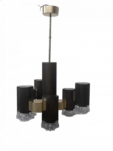 Seven-light metal and glass chandelier for Sciolari, 1970s