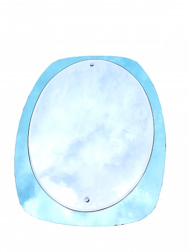 Specchio ovale con cornice azzurra, anni '60
