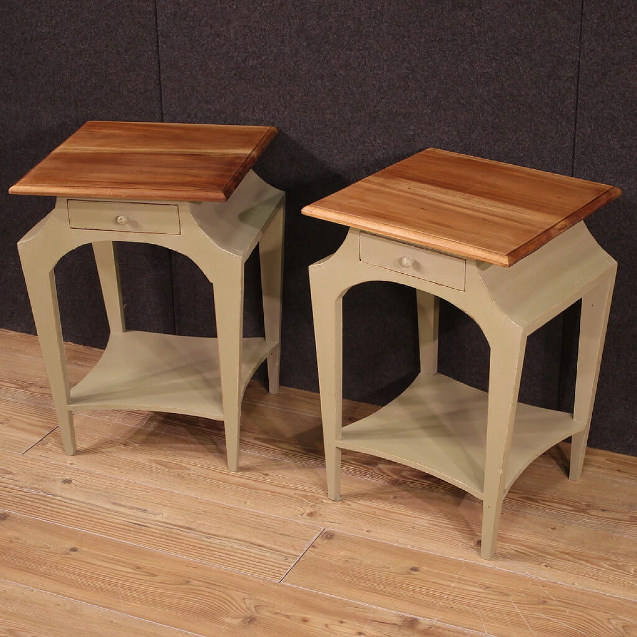 Pair of carved wooden bedside tables with drawer, 1980s 2