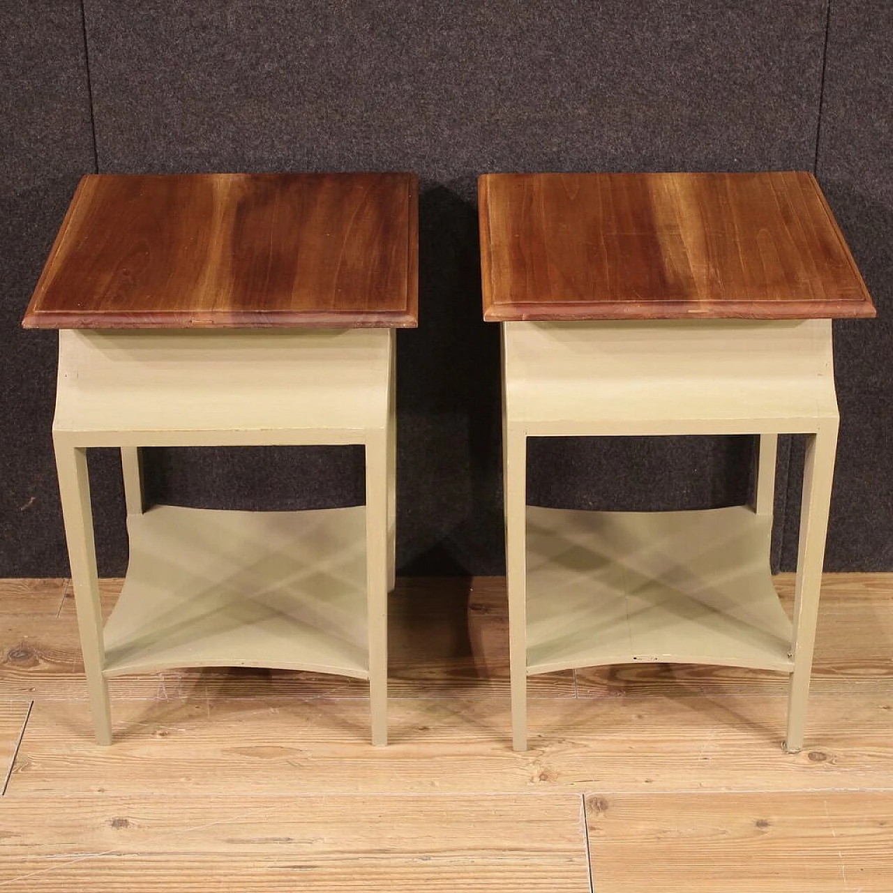 Pair of carved wooden bedside tables with drawer, 1980s 6