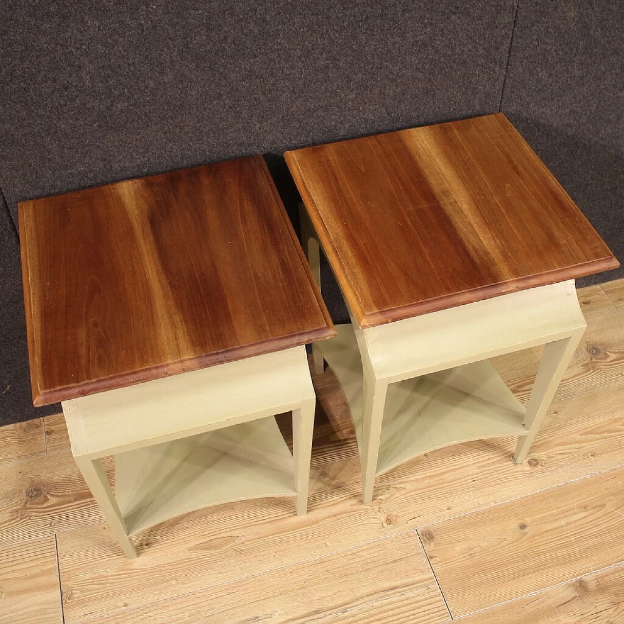Pair of carved wooden bedside tables with drawer, 1980s 8