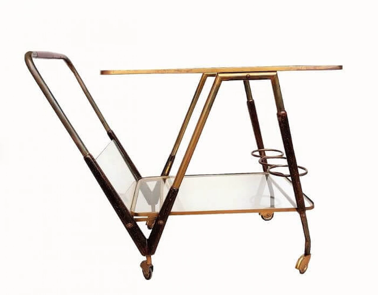 Carrello con portabottiglie in vetro, metallo e legno di Ico Parisi, anni '50 1