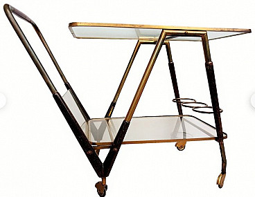 Cart with bottle rack in glass, metal and wood by Ico Parisi, 1950s