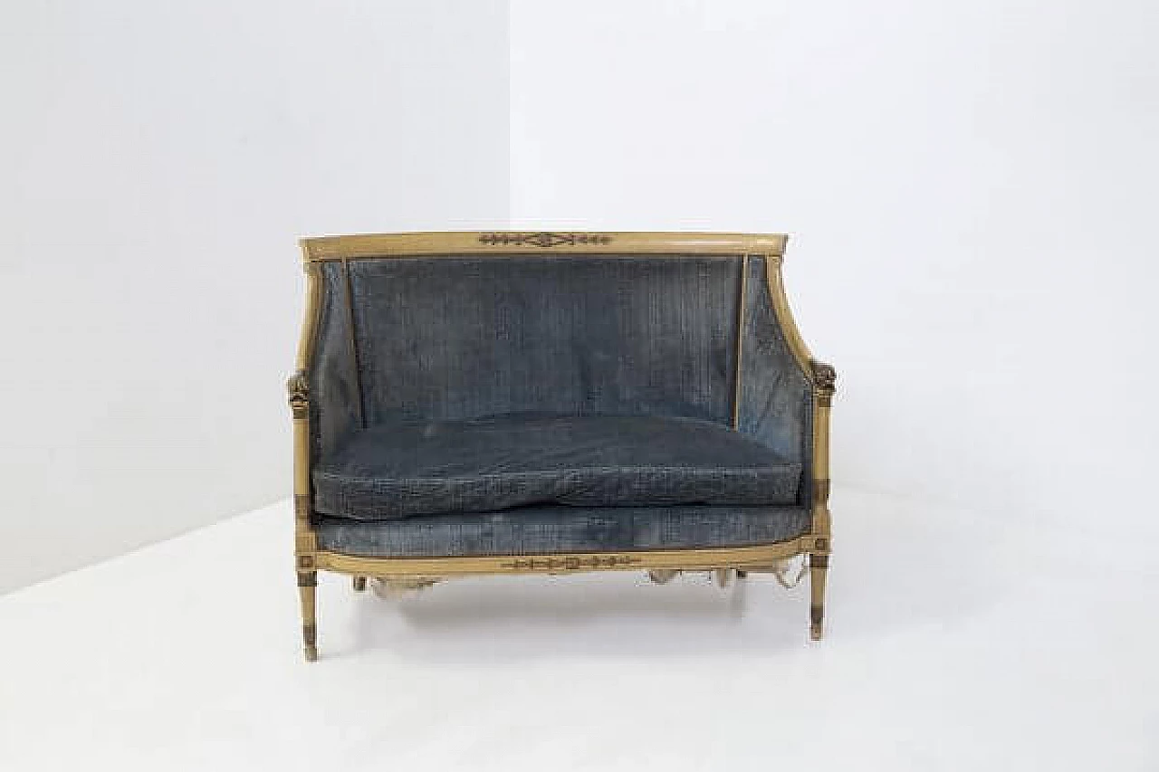 Divano in legno dorato e velluto azzurro, '800 14