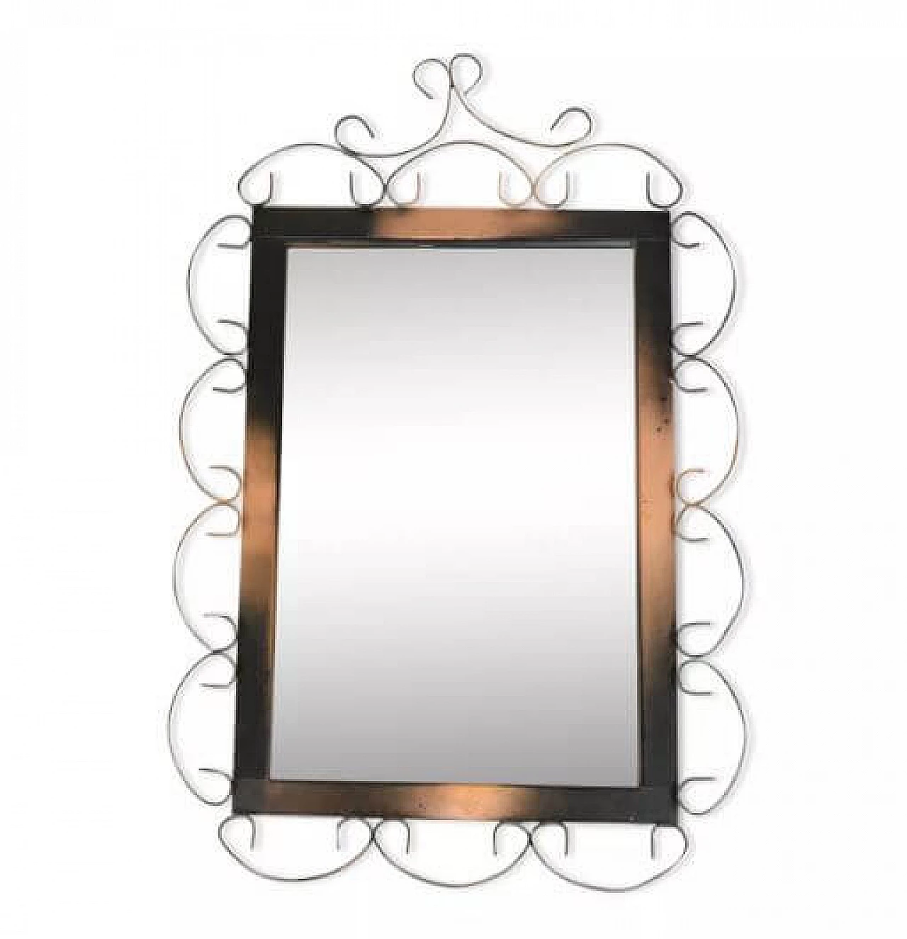 Rectangular mirror with wrought metal frame, 1970s 1