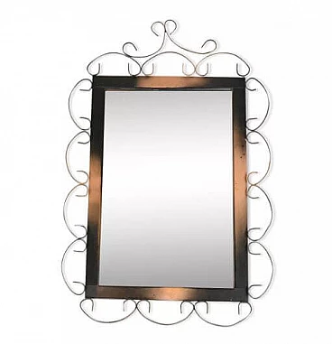 Rectangular mirror with wrought metal frame, 1970s