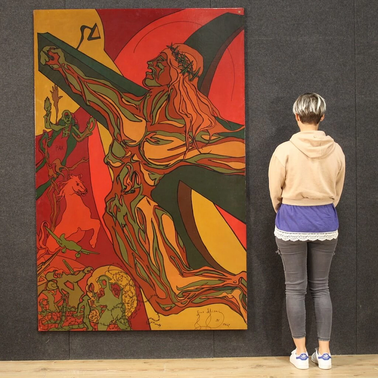 Gino Ghioni, Crocifissione, dipinto a tecnica mista su tela, anni '90 3