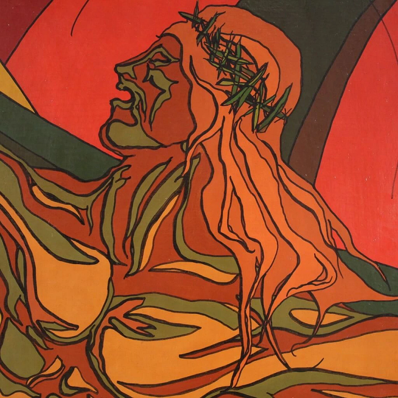 Gino Ghioni, Crocifissione, dipinto a tecnica mista su tela, anni '90 6