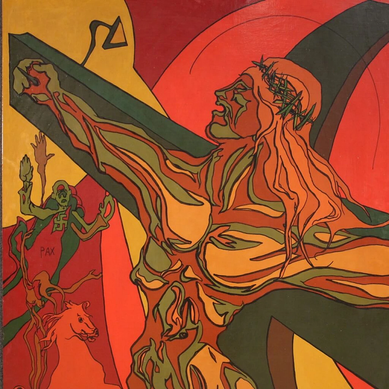 Gino Ghioni, Crocifissione, dipinto a tecnica mista su tela, anni '90 10