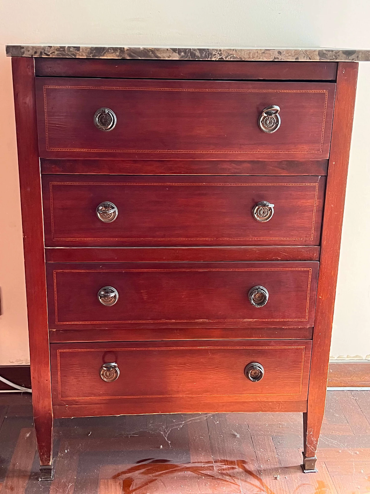 Empire style mahogany dresser with marble top, early 20th century 1