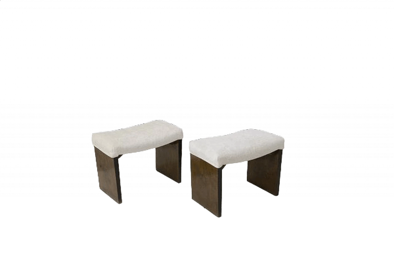 Pair of wood and velvet footstools, 1970s 7