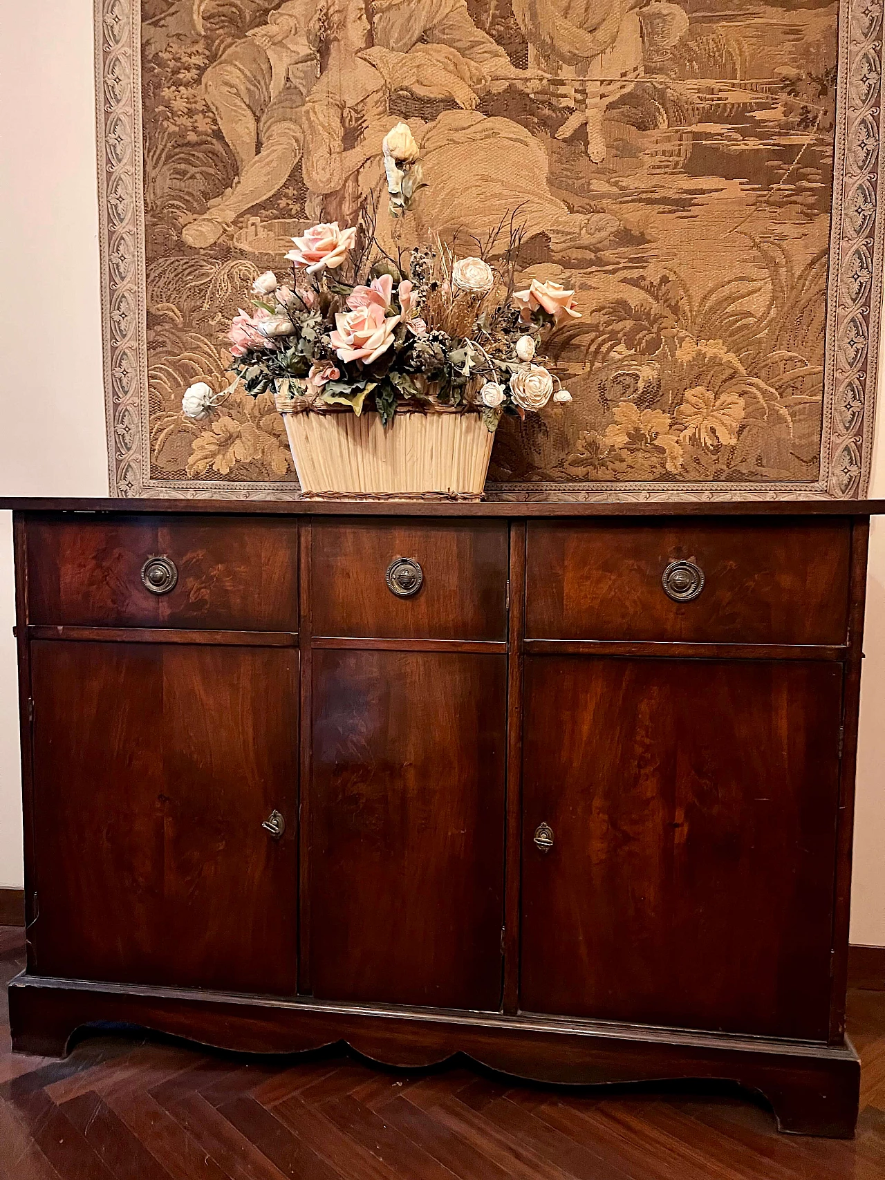 Credenza stile Impero in mogano con maniglie in ottone, inizio '900 2