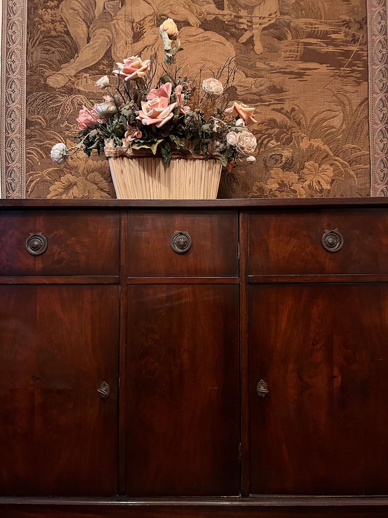 Credenza stile Impero in mogano con maniglie in ottone, inizio '900 4