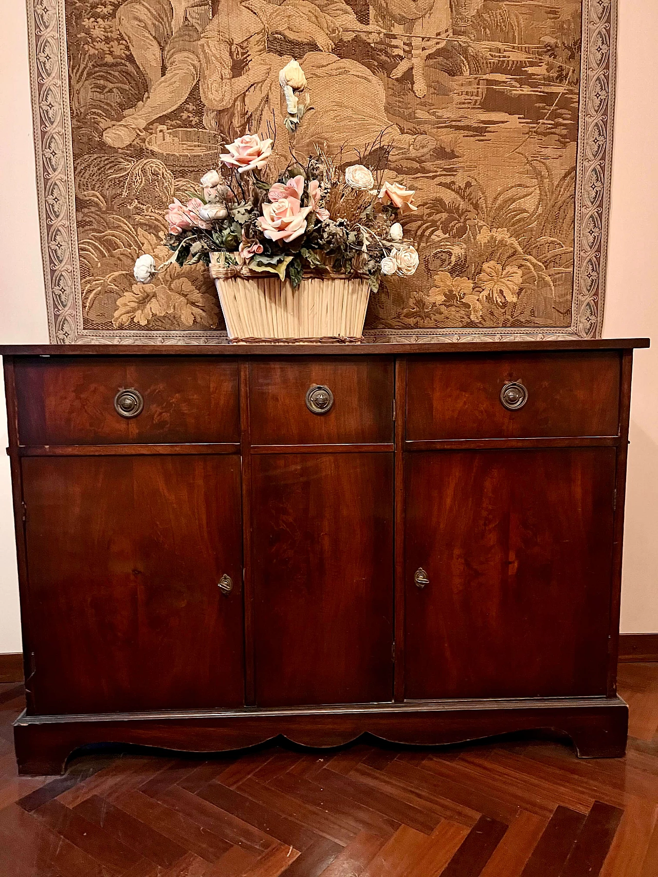 Credenza stile Impero in mogano con maniglie in ottone, inizio '900 5