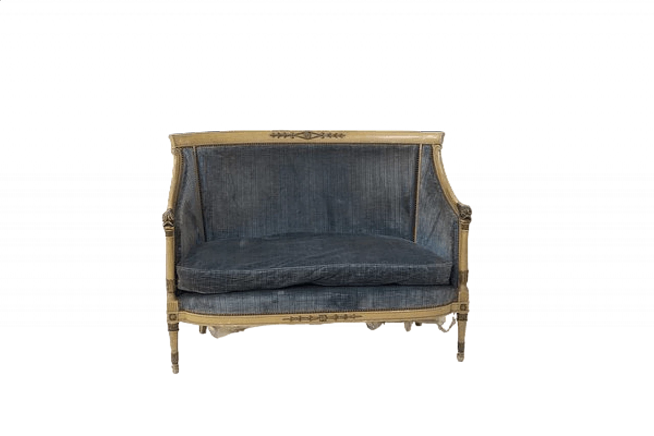 Divano in legno dorato e velluto azzurro, '800 27