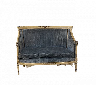 Divano in legno dorato e velluto azzurro, '800