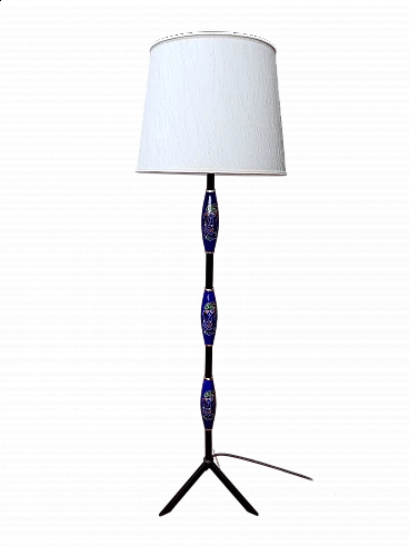 Floor lamp with decorated majolica stem, 1950s