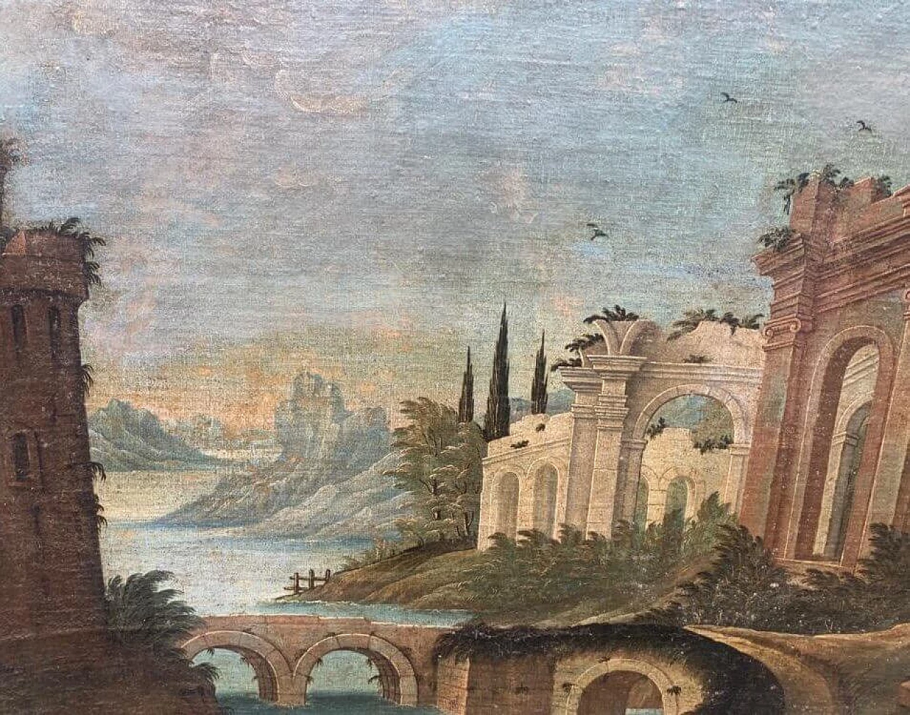Fantasy landscape with ruins, oil on canvas, late 18th century 9
