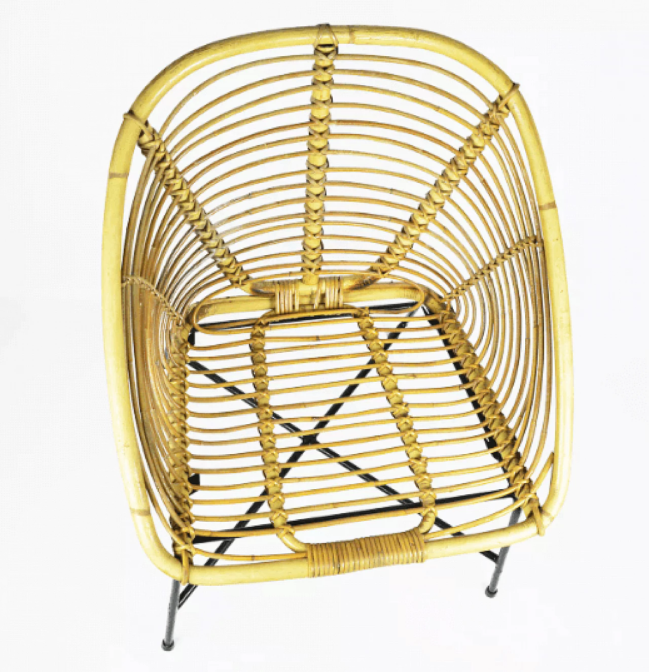 Rattan and black lacquered metal armchair, 1960s 5