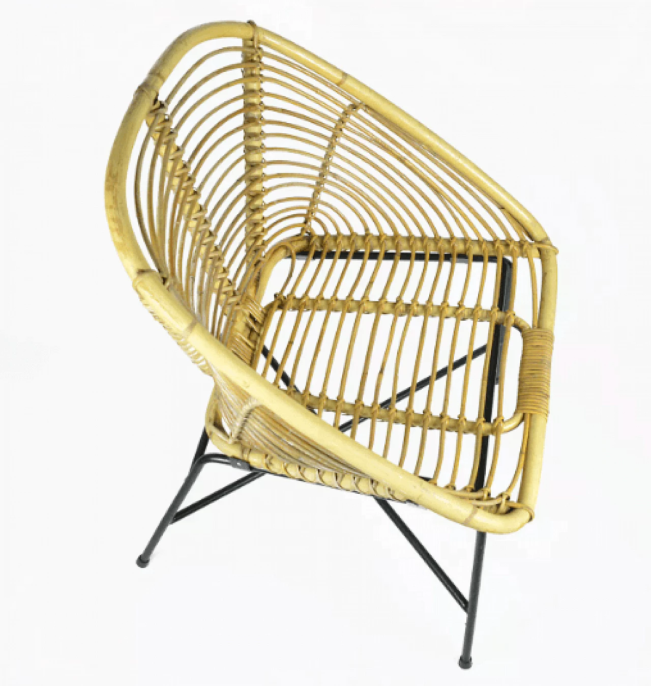 Rattan and black lacquered metal armchair, 1960s 6