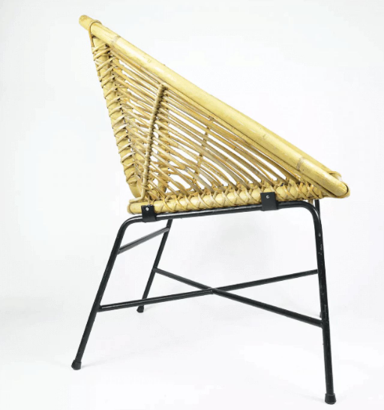 Rattan and black lacquered metal armchair, 1960s 8