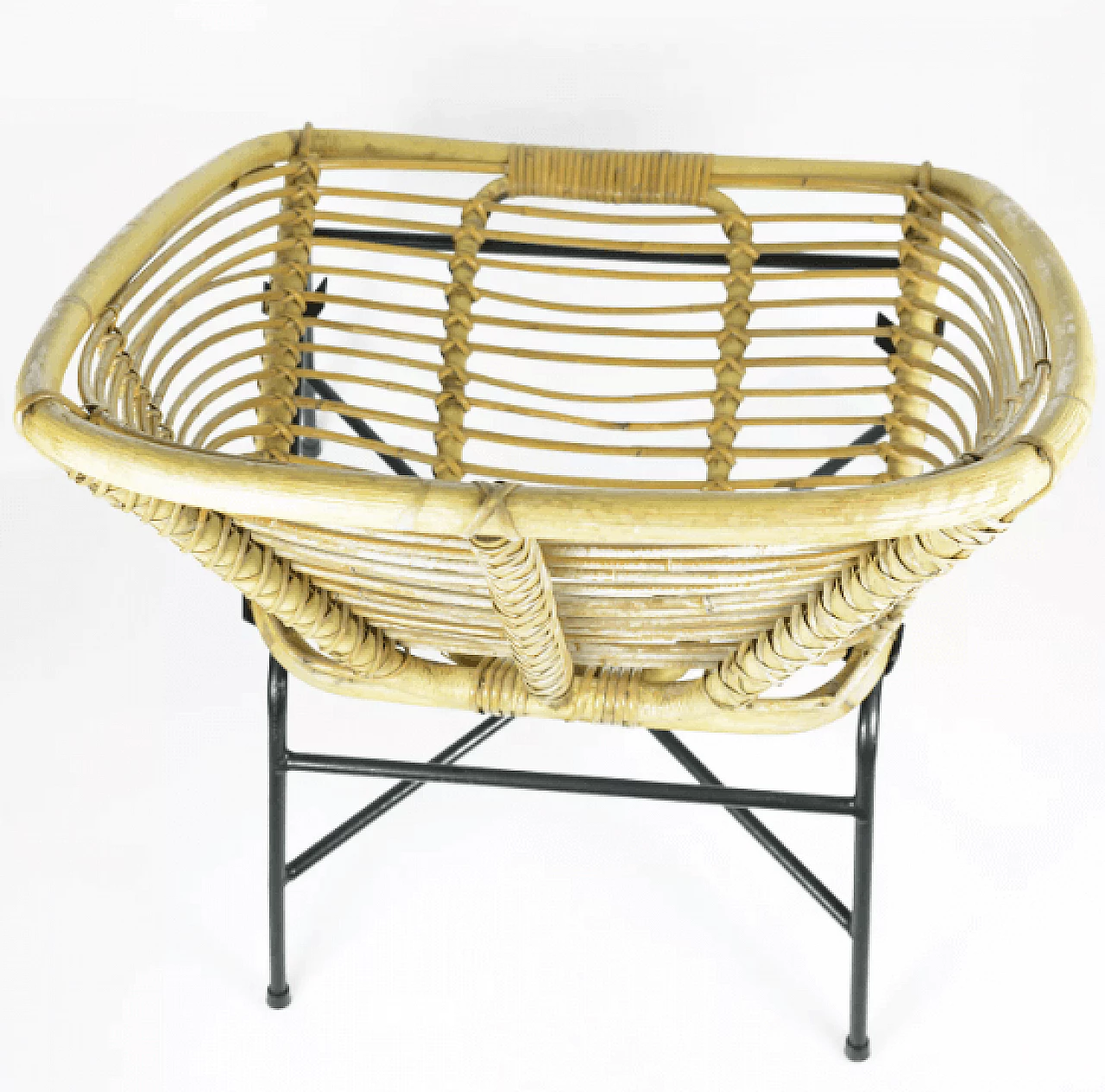 Rattan and black lacquered metal armchair, 1960s 11