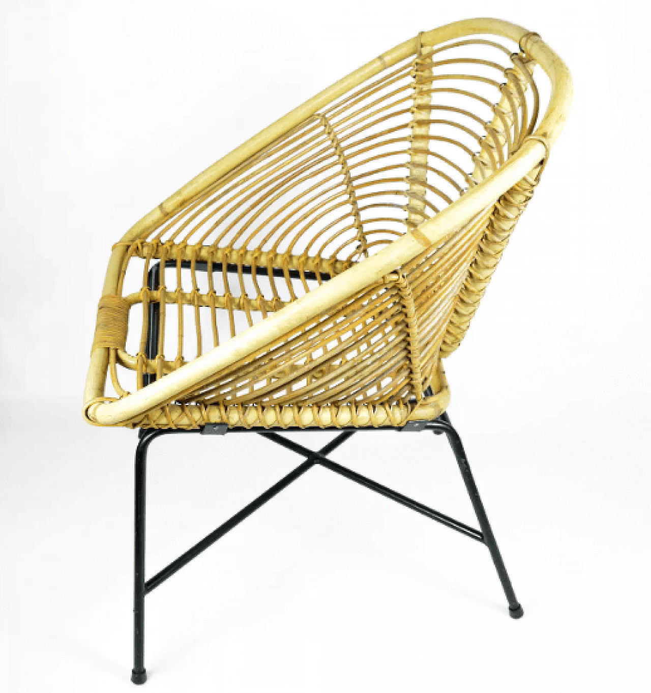 Rattan and black lacquered metal armchair, 1960s 12
