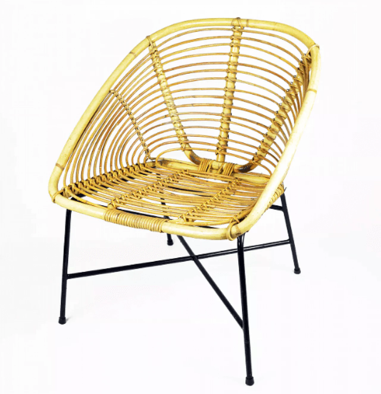 Rattan and black lacquered metal armchair, 1960s 13