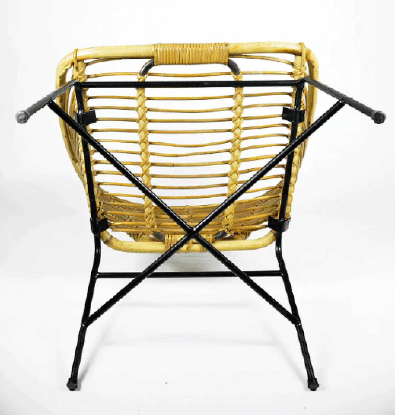 Rattan and black lacquered metal armchair, 1960s 15