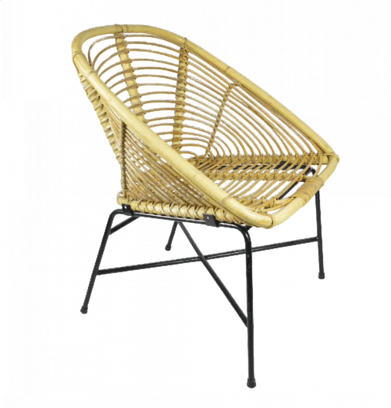Rattan and black lacquered metal armchair, 1960s 16