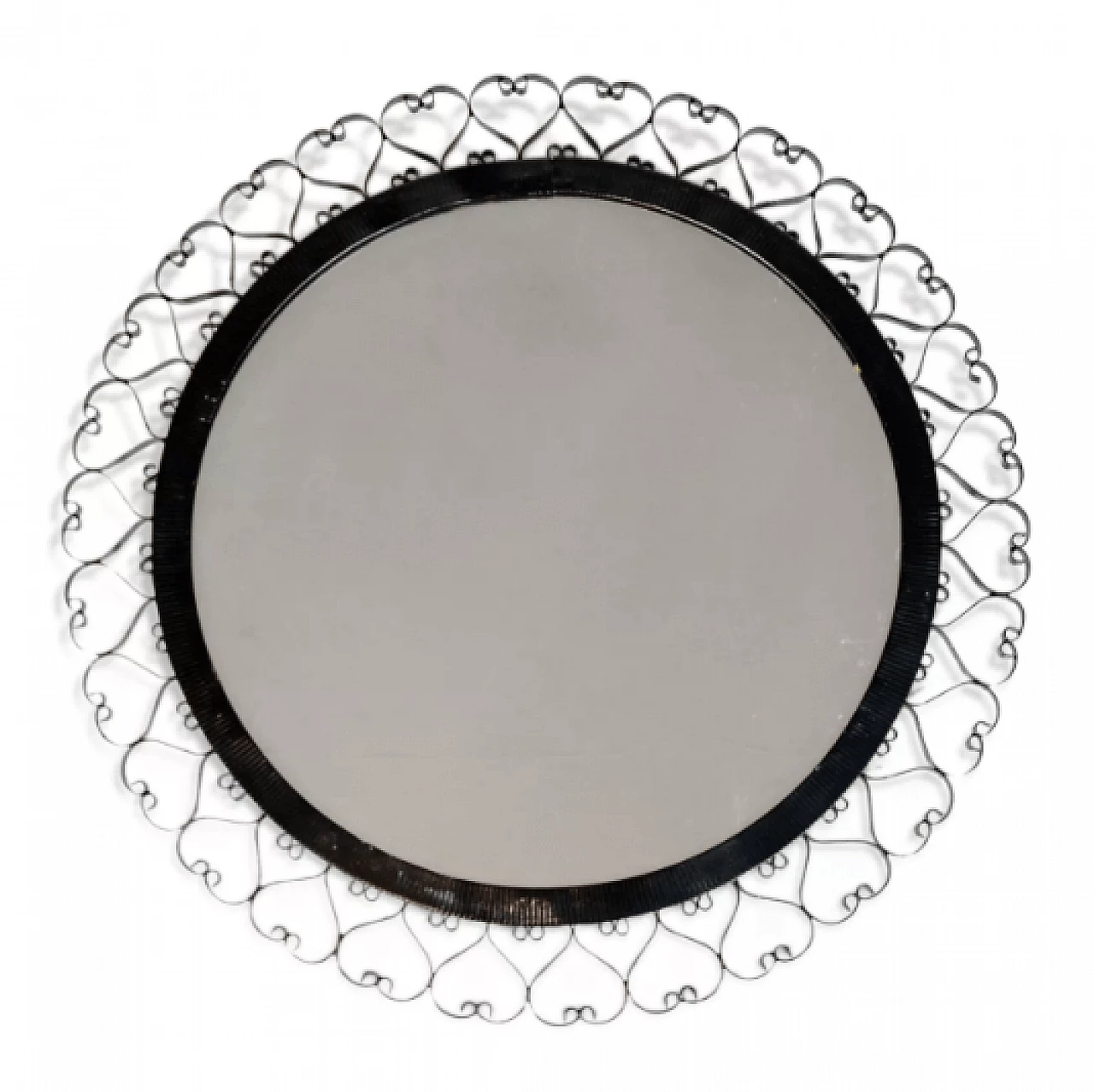 Specchio rotondo 71/3 con cornice in acciaio di VEB Sonneberg, anni '70 1