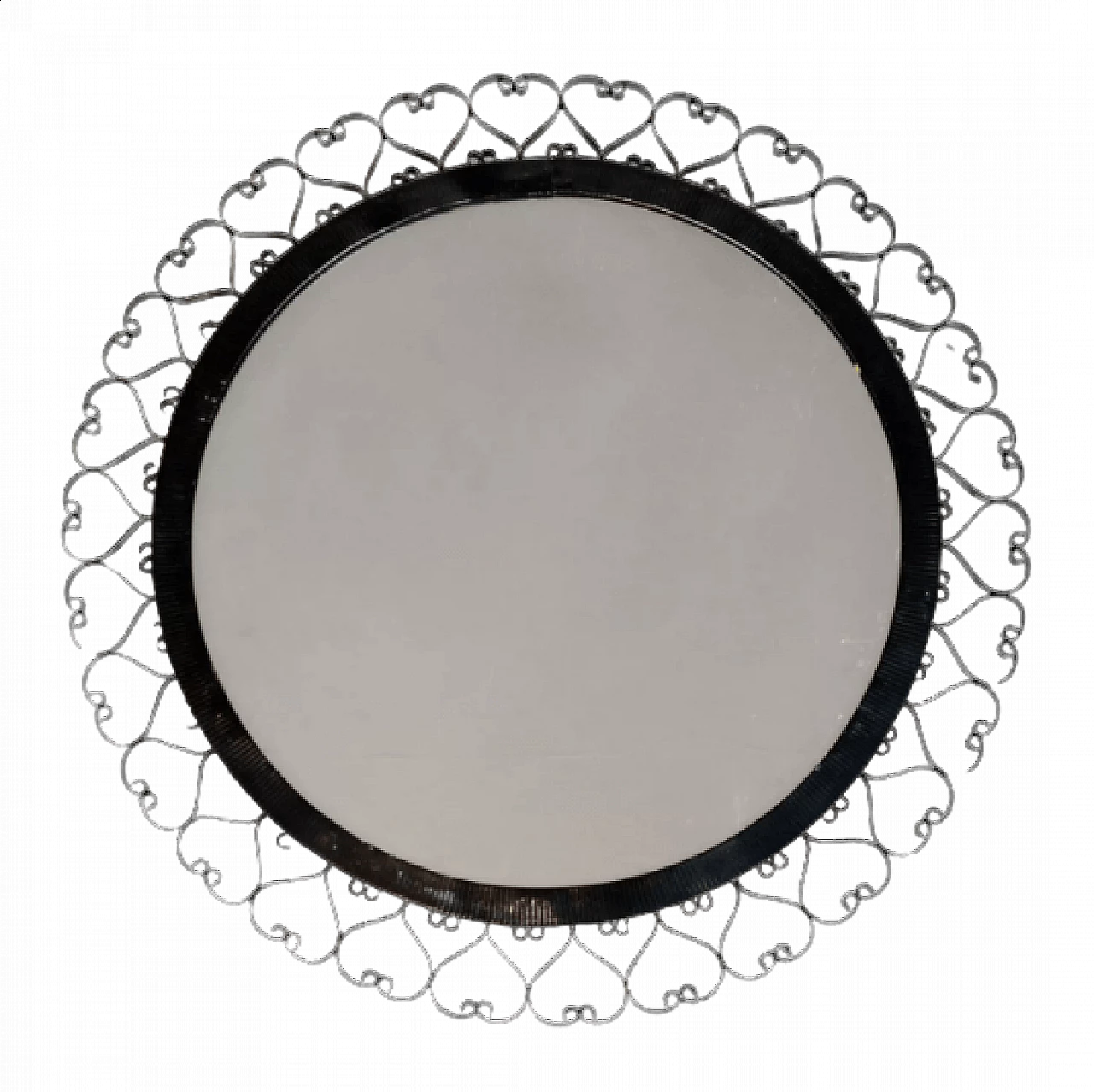 Specchio rotondo 71/3 con cornice in acciaio di VEB Sonneberg, anni '70 9