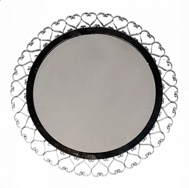Specchio rotondo 71/3 con cornice in acciaio di VEB Sonneberg, anni '70