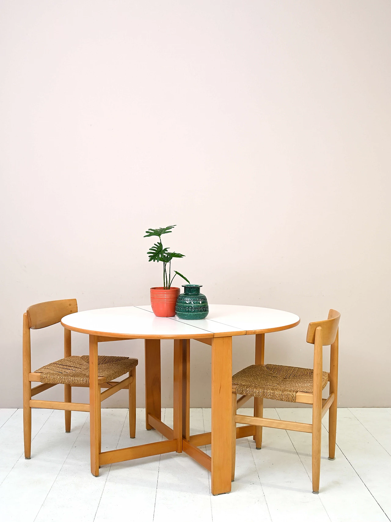 Oval table with side wings and white formica top, 1960s 1
