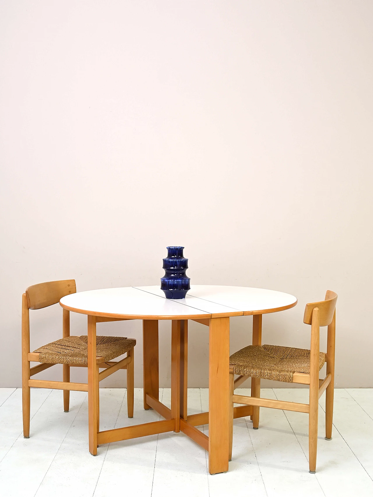 Oval table with side wings and white formica top, 1960s 2